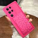 MOWIME Compatible with Samsung Galaxy S24 Ultra Case with Card Holder, Cheetah Print Shockproof Soft TPU Protective Case Women Girls, Anti Scratch Wallet Case for Galaxy S24 Ultra 6.8 Inch, Hot Pink
