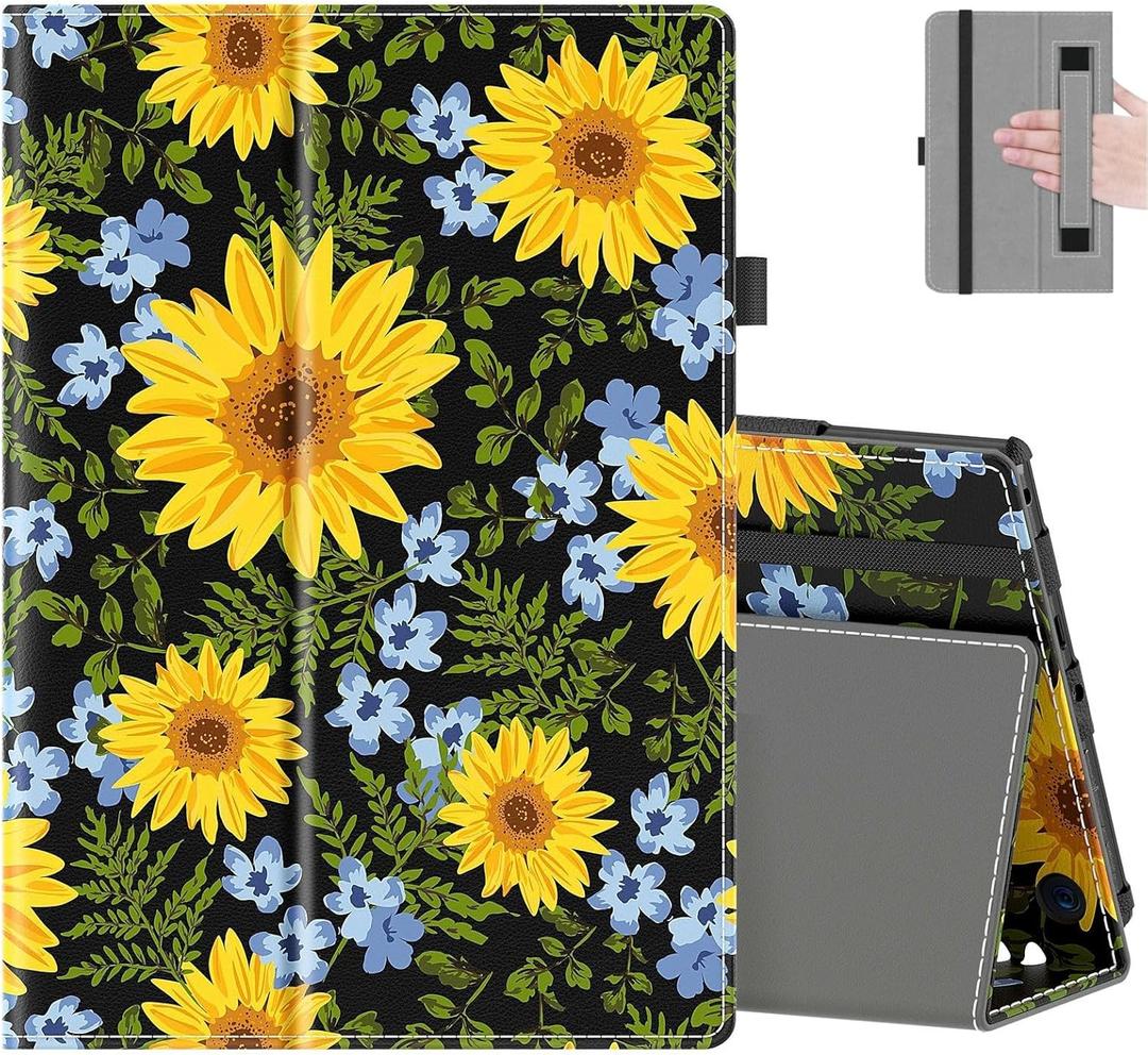 COOWPS Case for All-New Amazon Fire HD 10 Tablet (13th/11th Generation, 2023/2021 Release) 10.1" - Slim Folding Stand Cover with Auto Wake/Sleep, Hand Strap & Stylus Pen Holder, Sunflower