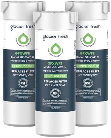 GLACIER FRESH Water Filter Compatible with XWFE (Built-in CHIP), Replacement for GE XWFE, XWF Refrigerator Water Filter NSF/ANSI 42 Certification Pack of 3