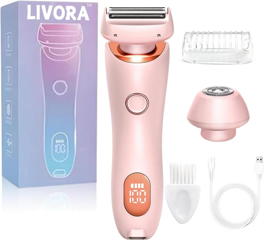 Livora Electric Shaver for WomenSilk Glide Pro ShaverRechargeable Electric Trimmer for Bikini, Pubic Hair, Legs, Body, Wet/Dry (Pink)