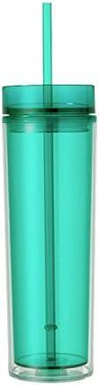 Double Wall Skinny Acrylic Tumbler 16 Oz, with Straws (Mint)