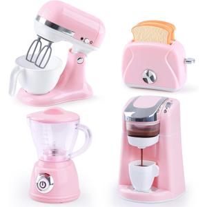 Kids Toy Kitchen Sets, Play Kitchen Accessories for Kids Ages 4-8 3-5, Kitchen Appliance Toys, Blender, Coffee Maker Machine, Mixer, Toaster, Pretend Play Toys for 4 Year Old Girls Toddlers 3-5 (Pink)
