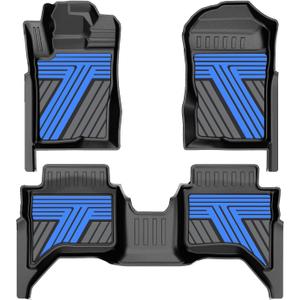 AOMSAZTO Floor Mats for Ford Ranger SuperCrew Cab 2024 2025 2026, 1st & 2nd Row All Weather Protection Car Liners Waterproof Anti Skid Mats (Blue)
