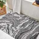 DEXI Bathroom Rug Mat 17x30, Non Slip Machine Washable Marble Bathmat, Absorbent Thick Microfiber Rugs, Soft Plush Carpet for Shower Floor, Tub, Sink, Bath Accessories Decor, Grey and White (1'5" x 2'6" (Rectangular))