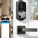 Veise Smart Locks with 2 Lever Handle Set, App Control, Keyless Entry Deadbolt for Front Door, Electronic Digital Touchscreen Keypad, Auto Lock, Waterproof, Easy Installation, Matte Black