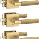 Amerdeco 3 Pack Privacy Door Handles, Champagne Bronze Interior, Knurled Lever, Heavy Duty for Bedroom and Bathroom, Reversible Keyless for Right & Left Side AM0021