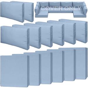 14 Piece Outdoor Patio Waterproof Cushion Covers, Fits 6-Seat Wicker Rattan Sectional Couch Chair Furniture Cover Replacement Set - Fade-Resistant Patio Cushion Covers with Zipper (23.6*23.6*3.35 inches-14 Pcs, Blue Grey)