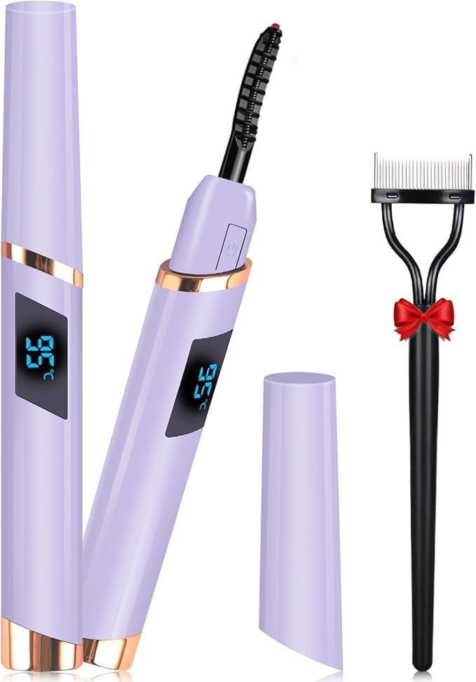 Heated Eyelash Curlers, Electric Eyelash Curlers, Rechargeable Lash Curler with Eyelash Comb for Makeup Natural Curling Eye Lashes and 24 Hours Long Lasting - Purple 2024 Updated Model B
