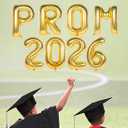 7 x Prom 2026 Balloons Banner Gold 16 inch Mylar letter Balloons Prom 2026 Sign Decoration for Graduation Party Birthday Retirement Class of 2026 Congrats Grad Party Supplies