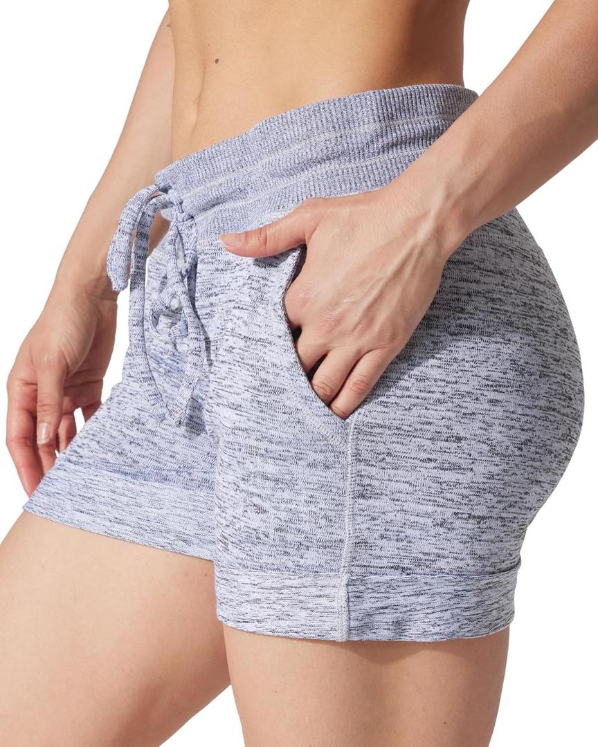 90 Degree By Reflex Womens Soft Sweat Shorts High Waisted Drawstring Lounge Shorts with Pockets (Medium, Heather Grey)
