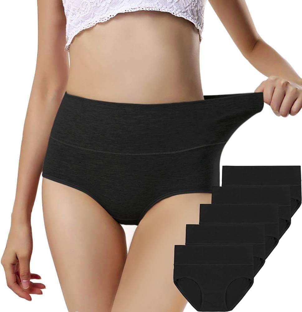 ANNYISON Womens Underwear, Soft Cotton High Waist Breathable Solid Color Briefs Panties for Women (Small, 5 Pack in 5 Black Colors)