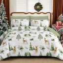 Luxudecor Christmas Blanket King Size, White Christmas Blanket, Xmas Tree and Reindeer Poinsettia Pattern, Reversible Xmas Holiday Decor