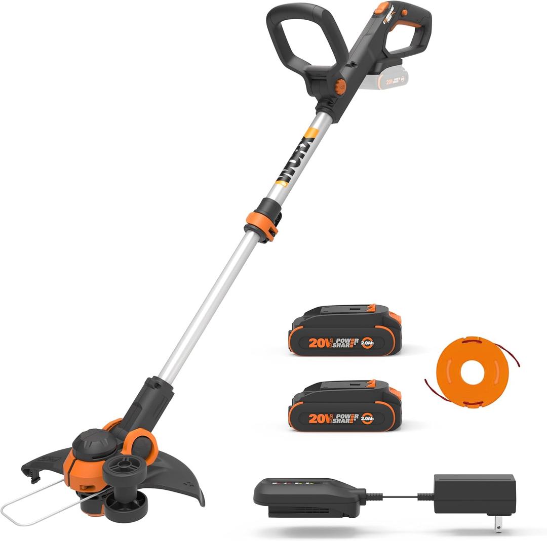 WORX Cordless String Trimmer & Lawn Edger, 12'' Electric Weed Wacker with Command Feed, 20V Weed Eater with 5.5 LBS, 2 Batteries & Charger Included, WG163, 20V GT 3.0 Trimmer / Edger