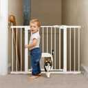 Babelio 29-48" Extra Wide Baby Gate with Adjustable Cat Door,Easy Install Pressure/Hardware Mounted,Auto Close Pet door for Stairs,House,Doorways,Effortless Walk Thru,White