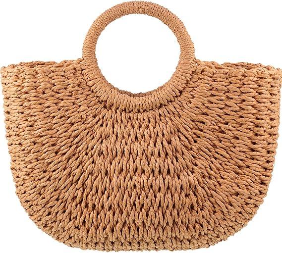 Frienda Straw Tote Bag Summer Beach Bag Handmade Straw Rattan Woven Handbag for Women Travel