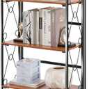 VECELO Folding Bookshelf 5-Tier,Industrial Metal Frame & Wood Shelves,Foldable Bookcase Easy Assembly Free Standing Tall Storage Organizer for Living Room,Office,Bedroom (1 Set, Rustic Brown)