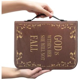 COEQINE Sunflower Bible Carrying Book Cover with Leather, Women Men Bible Cover Case Bookmark Carrying Book Case Church Bag Bible Sleeves 9 x 12 in (Sunflower God is Within Her She Will Not Fall Print)