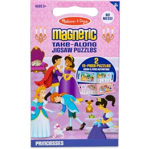 Melissa & Doug Take-Along Magnetic Jigsaw Puzzle Set – Princesses (2 x 15 Piece) Travel Activity Toy for Preschoolers and Kids Ages 3+