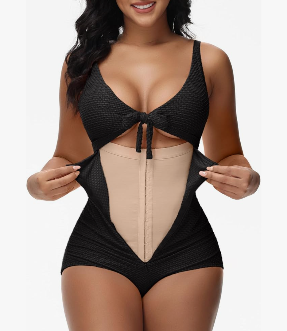 SHAPSHE Women's Tummy Control Swimsuit One Piece Slimming Bathing Suit Cutout Tie Knot Front Bikini Push Up Swimwear, L