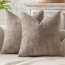 MIULEE Pack of 2 Couch Throw Pillow Covers 18x18 Inch Light Khaki Boho Accent Decorative Pillow Covers Soft Chenille Farmhouse Taupe Cushion Covers for Home Decor Bed Sofa Living Room