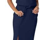 GRECERELLE Women Summer Casual 2 Piece Sets V-Neck Wrinkle-Free Top & Elastic Waist Midi Side Slit Skirt with Pockets (Black, S)