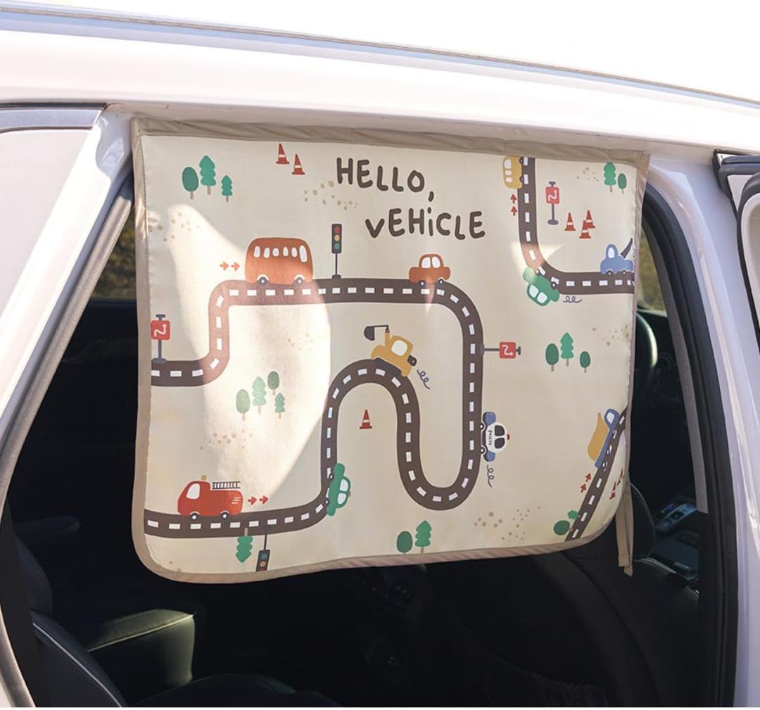 Magnetic Car Sun Shade Curtain for Side Window  Sun Blocker and UV Protector for Baby, Kids, and Pets  Universal Fit with Built-in Magnets for Steel-Framed Door (Hello Vehicle)
