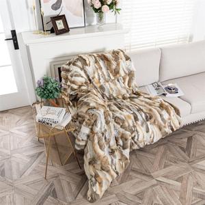 Real Fur Blanket Throw for Couch Tan Fur Throw Blanket Fuzzy Fluffy Super Soft Furry Plush Decorative Comfy Shag Thick Sherpa Shaggy Throws and Blankets for Sofa, Bed, 80x60 inches