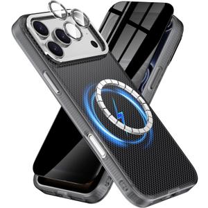 2 x 3-in-1 for iPhone 17 pro Case with Privacy Screen Protectors & Individual Camera Lens Protector [Compatible with MagSafe] Hybird Magnetic Phone Cover for iPhone 17pro,Black