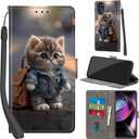 Case Wallet for Motorola Moto G 2022, with [3 Card Slots], Kickstand Magnetic Closure PU Leather Shockproof Protective Flip Cover 6.5", Cat