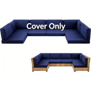 14-Piece Patio Cushion Covers – Replacement Slipcovers for 4-Seat Outdoor Sectional, Waterproof & Fade-Resistant Sofa Cushion Covers, Machine Washable, Navy Blue (Cover Only)