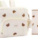 GOBABYMART Diaper Bag Backpack, Medium Maternity baby bag & Changing Pad, Insulated Pockets, Stroller Straps & Pacifier Case (Medium - Beige Bears)