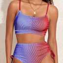 Herseas Women 2 Piece High Waisted Bikini Set Tie Dye Front Scoop Neck Swimsuit Ruched Spaghetti Straps Bathing Suit (XS)