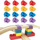 Wooden Train Track Accessories, 16 pcs Wooden Track Connector, Compatible with All Major Brands Train Track, Christmas Birthday Gift for Boys Girls, Train Toys Expansion Pack for Kids Ages 3+