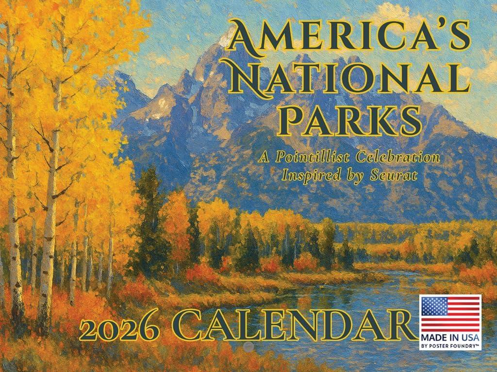 National Park Calendar 2026 Monthly Wall Calender 12 Month National Parks Gifts Pointillist Art Style | American Made In The USA