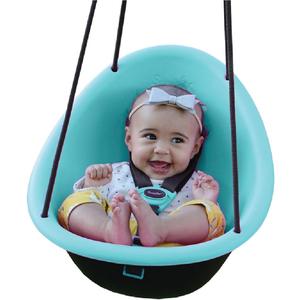 Swurfer Kiwi Toddler Swing  Comfy Baby Swing Outdoor, 3-Point Adjustable Safety Harness, Safe Quick Click Locking System, Foam-Lined Shell, Blister-Free Rope, Easy Installation, Age 9 Months and Up (Blue2)