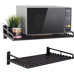 Microwave Oven Rack, 23.58x15.52 Shelf for Microwave Wall Mount, Wall-Mounted Electric Oven Holder Shelf Kitchen Wall Pot Pan Rack Weight Bearing 80 lbs for Electric Oven Microwave (Black)