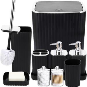 Bathroom Accessories Set - Gorgeous Bathroom Set, 10PC Bathroom Accessory Set, Toilet Brush, Trash Can, Qtip Holder Dispenser & Soap Dispenser