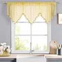 WUBODTI Yellow Sheer Valance Curtains for Living Room Windows, Boho Crystal Beaded Tassel Triangle Kitchen Curtains Lace Swag Curtain Valance for Bedroom Bathroom Door Decor,3PCs, Each W51 x L24