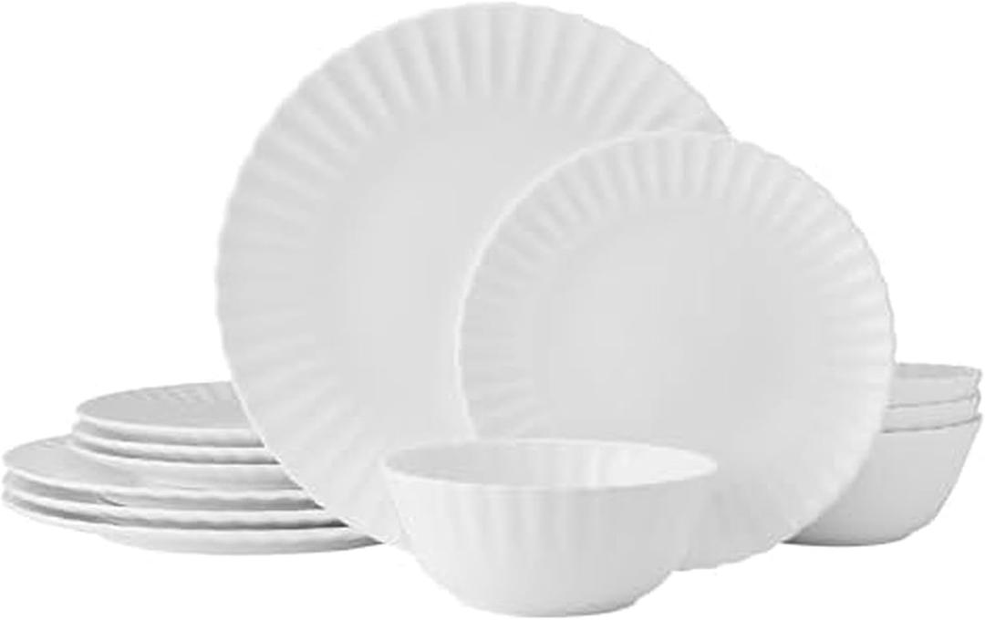 Mikasa Isadora Scalloped Bone China Lightweight Chip Resistant 12 Piece Dinnerware Set, Service for 4