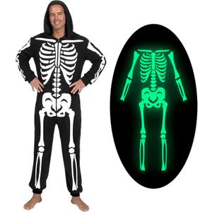 Spooktacular Creations Halloween Skeleton Costume Glow in the Dark, Adult Skeleton Costume Jumpsuit for Halloween Cosplay (X-Large, Black)