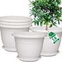 5 Packs 14 inch Flower Pots + Saucer, Planters for Indoor & Outdoor Plants with Drainage Holes | Plastic Flower Pots, Large Planter (White, 14 inch)