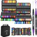 Ohuhu Markers: 160 Colors Brush Pens Dual Brush Fine Tip Drawing Pens Water-Based Coloring Markers for Calligraphy Bullet Journal with Carrying Case - Maui - Black