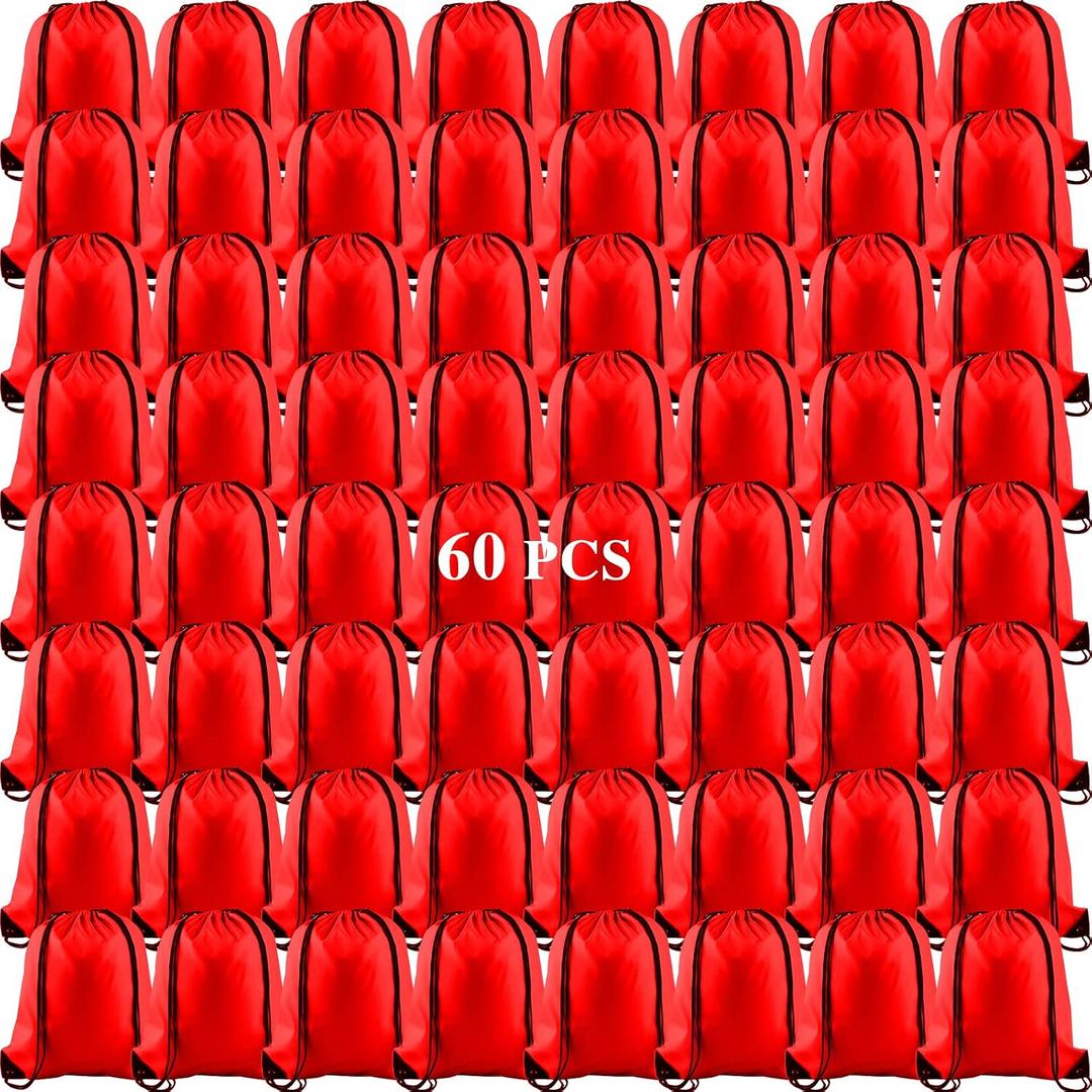 KUUQA 60Pcs Red Drawstring Backpack Bag Sack Drawstring Bags Bulk String Bags Storage Bags for Sport Gym Traveling