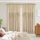 Likiyol Linen Curtains for Living Room 63 Inch Length Farmhouse Window Curtains for Bedroom with Ruffle Light Filtering Curtain Rustic Country Drapes Rod Pocket Window Treatments, Linen, 2 Panels