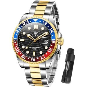 OLEVS Watch Men Luxury Big Face Dress Easy Read Mens Watches with Date Waterproof Luminous Stainless Steel Watches for Men Business Fashion Analog Quartz Men's Wrist Watches Rotatable Bezel Men Watch (G3610-Gold and Black)