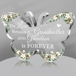 Jetec Grandma Gift Grandma Birthday Gift Acrylic Heart Shape Butterfly Shape Grandma Sign from Granddaughter Grandson Thoughtful Grandmother Gift Ideas (Butterfly Grandson)