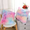 Soft Faux Fur Throw Pillow Covers Pack of 2 Peach Blush Plush Decorative Tie Dye Pink Throw Girls Pillow Covers Cute Cushion Cases Pillowcases for Sofa Couch Decor Room Bedroom Colorful