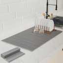 Dish Drying MatStone Drying Mat for Kitchen CounterHeat Resistant and Super Absorbent Foldable Bath mats,Made of Diatomaceous Earth and Leather.24.8"15.7" Light Grey