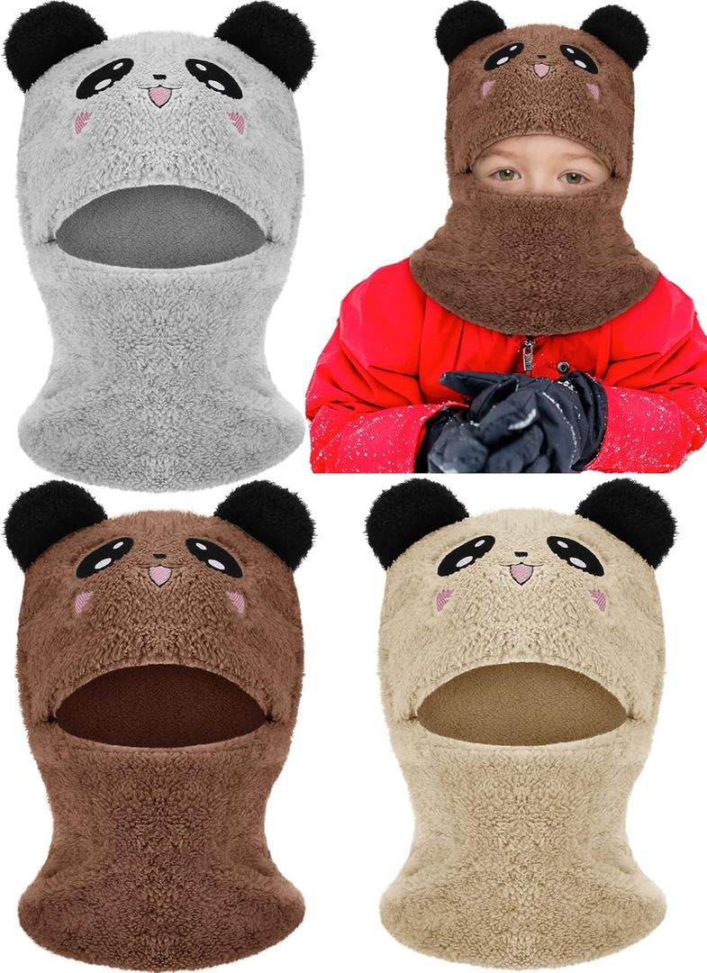 3 Pcs Toddler Boy Girl Winter Hats Scarf Warm Baby Kids Plush Hat Earflaps Hood Scarf Beanie Skull Cap (Gray, Coffee, Khaki)