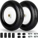 4.80/4.00-8" Wheelbarrow Tire, 16" Flat-Free Solid Tire and Wheel, 3" Centered Hub, 5/8" Axle Bore Hole,for Garden Wagon Cart Trolley Dolly Replacement(2 Pack)